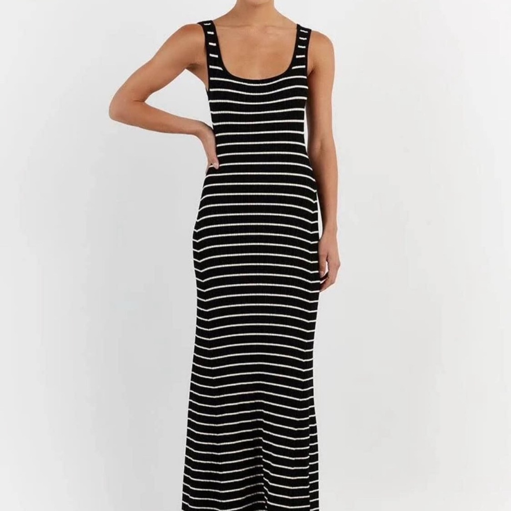 DISSH Black and White Striped Knit Maxi Dress